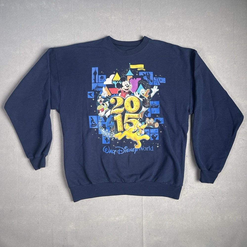 Walt Disney Resort 2015 Pullover‎ Crewneck Sweater Men XL Blue